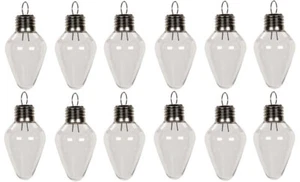 12 Pack - Clear Plastic Fillable Light Bulb Shape Christmas Ornaments 100mm (4") - Picture 1 of 5