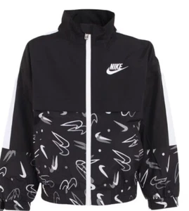 NIKE Black  Girls Print Windbreaker Jacket NWT $60 36K062-023 Size 4-6 Or 6x - Picture 1 of 2