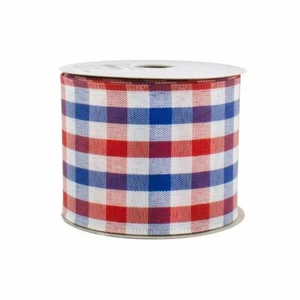 Independence Day Patriotic Plaid Ribbon - 2 1/2" x 10 Yards, Wired, 4th of July - Picture 1 of 3