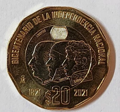 Error in $20 PESOS COIN MONEDAS 2021 BICENTENARIO INDEPENDENCIA NACIONAL - Image 1 of 4