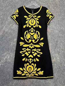 INC International Concepts Dress M Black Gold Embroidered Midi Comfy Modern Y2K - Picture 1 of 17