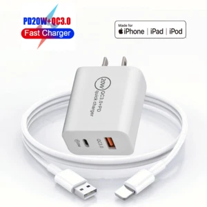 20W USB C Fast Wall Charger Cable PD Power Adapter Cube For iPhone 13/12/11/iPad - Picture 1 of 8