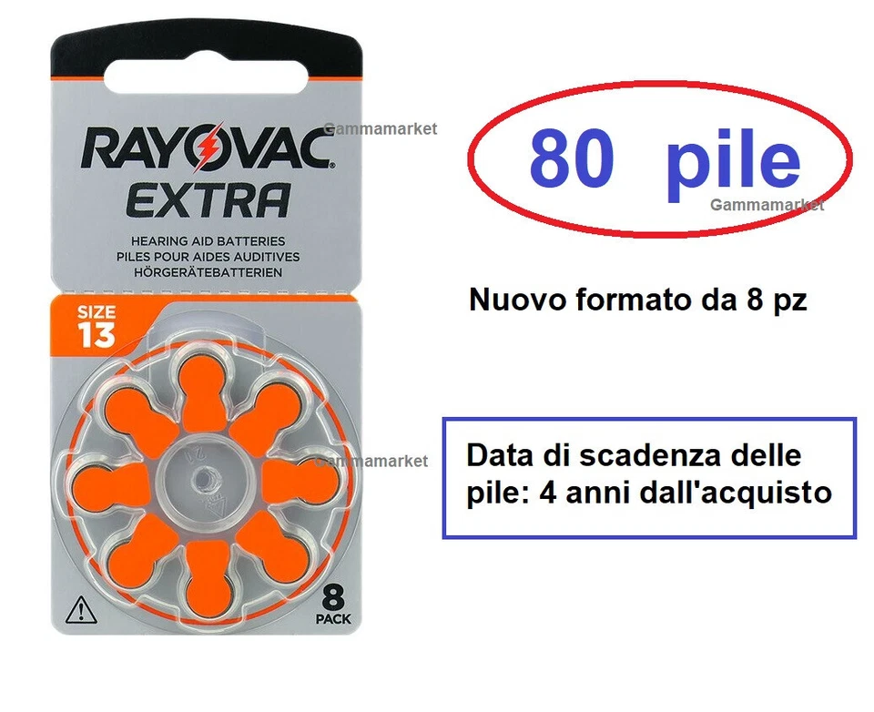 80 batterie pile Rayovac Extra 13 PR48 per apparecchi acustici - Immagine 1 di 1