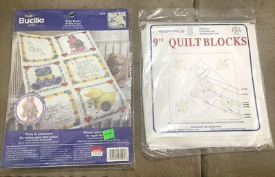2 Embroidery Quilt Blocks Bucilla A Child is a Gift Joy Cross Stitch & SUBONNET - Image 1 of 4