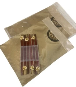 Set of Six Oriental Embroidered Placemats Wooden Chopsticks Holder Knotted Rings - Picture 1 of 4