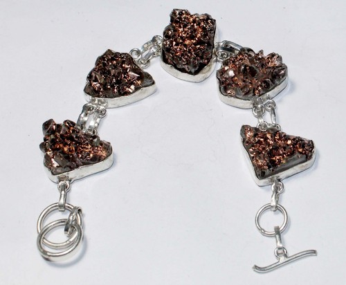 VALENTINO Bracciale Titanio Pietra Preziosa Druzy Fatto a Mano Gioielli 8 Pollici