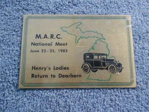 1983 MARC HENRY’s LADIES RETURN TO DEARBORN DASH PLAQUE MODEL A CLUB NATIONAL  - Picture 1 of 6