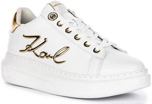 Karl Lagerfeld Mid Top Entrenador Mujer Corte Bajo Blanco Dorado Reino Unido 2-8 - Imagen 1 de 6