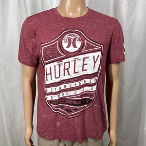 Hurley Men's Large Red/White Paint Splatter Crest Logo Short Sleeve T-Shirt - Picture 1 of 7