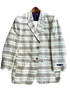 NEW Bachrach Men Blazer Sports Coat Suit Jacket Plaid Tan Beige Vintage M Medium - Picture 1 of 12