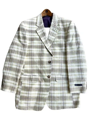 NEW Bachrach Men Blazer Sports Coat Suit Jacket Plaid Tan Beige Vintage M Medium - Image 1 of 4