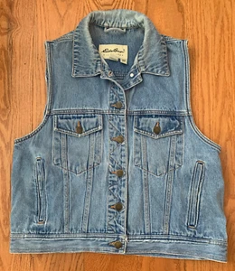 EDDIE BAUER Vest Womens Denim Trucker Jacket Button Front Cotton Blue S/P - Picture 1 of 7