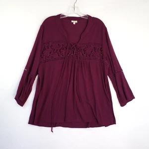 Top ombretto donna 2X più bordeaux uncinetto pizzo cravatta collo tunica blusa preppy - Foto 1 di 11