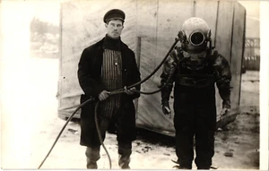 Deep Sea Diver During Kilbourn Dam Construction RPPC Wisconsin Dells 1900s - Picture 1 of 2
