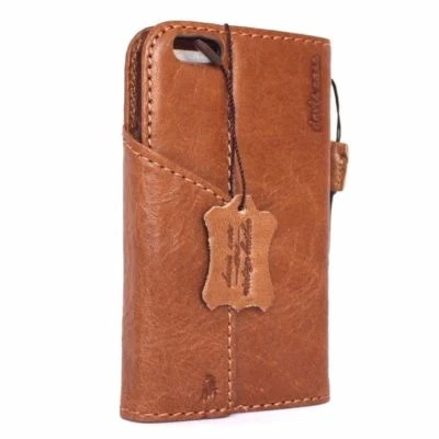 Genuine Tanned Leather Case for iPhone SE 2 Book Handmade Wallet Cover Magnetic - Image 1 of 4