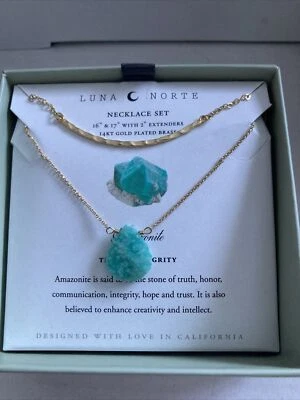 Juego de collar de latón enchapado Luna Norte Amazonite 14KT ~ Verdad/Integridad ~ ¡NUEVO EN CAJA! Foto 1 de 4