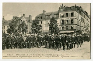CPA 76 ROUEN - Incendie de l'usine Lille-Bonnières -Funérailles - Pompiers - Imagen 1 de 2