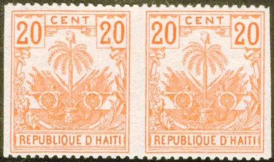 HAITI, YV # 38, PAIR, VERTICALLY IMPERFORATED, MH - Image 1 of 1