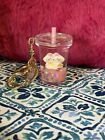 NEW Clear Pink Kitty Cat Cup Gold Tone Hardware Glitter Keychain 2"