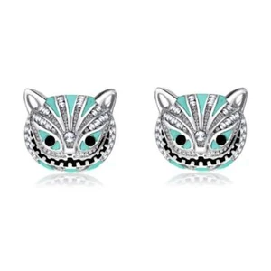 CHESHIRE CAT EARRINGS Alice in Wonderland Smiling Kitty Sparkling Rhinestone NEW - Picture 1 of 5