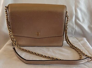 Tory Burch Gorgeous Robinson Convertible Metallic Rose Gold Leather Cross body - Picture 1 of 24