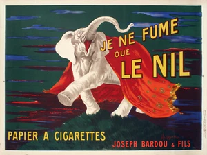 Original Zigarettenplakat, Cappiello, Je ne fume que le Nil, Job, Elefant, 1912 - Bild 1 von 7