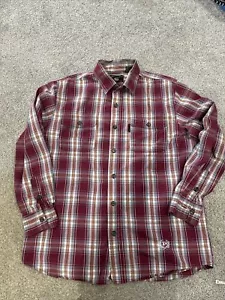 Phat Farm Classics Men’s XL Long Sleeve Button Down Shirt Burgundy Plaid Casual - Picture 1 of 4