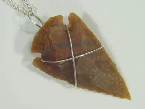 BUTW Sterling Wrapped Brazilian Knapped Agate 6.5gr 48mm Arrowhead Pendant 1914D - Bild 1 von 1