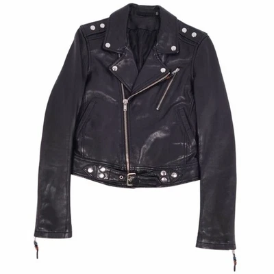 Black Denim BLK DNM Jacket Leather Riders Double Back Quilted Mens Used MOLO-0 - Image 1 of 4