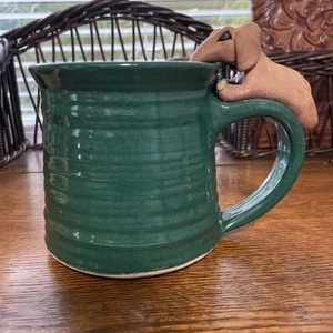 Hand Thrown Elephant Pottery Mug Green. Makers Mark Signed And Numbered. - Picture 1 of 6