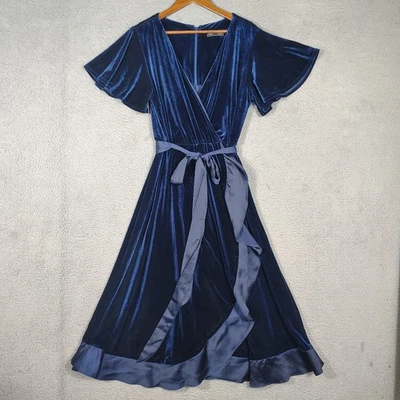 Lane Bryant Maxi Dress Women's 18/20 Blue Velvet Asymmetrical Ruffle Faux Wrap - Image 1 of 4