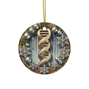 Gold DNA Helix Ceramic Ornament – Perfect Holiday Gift for Science Enthusiasts - Picture 1 of 4