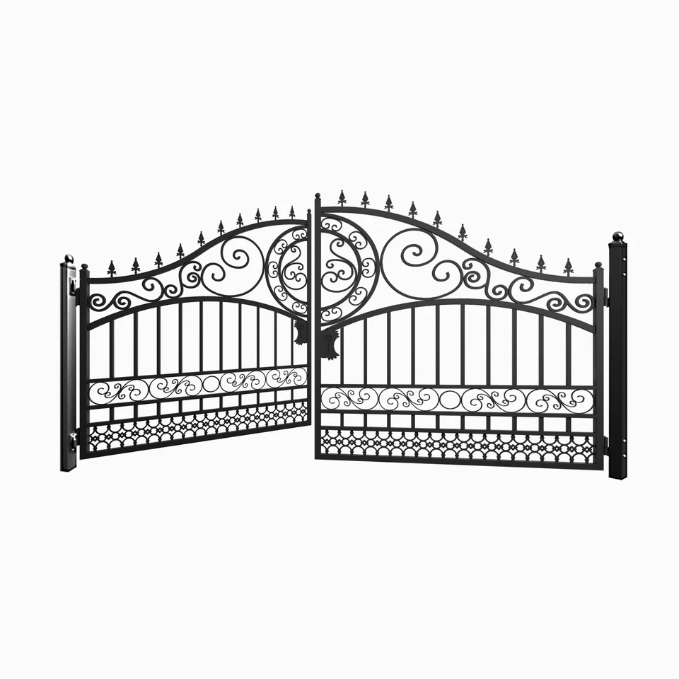 Puerta de hierro europea de doble oscilación de 14 pies con poste para puerta exterior antioxidante de entrada Foto 1 de 4