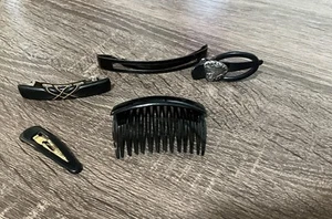 Vintage 1980s Modele Depose Black Side Comb + Lot Of 4 Misc Black Barrettes - Picture 1 of 13