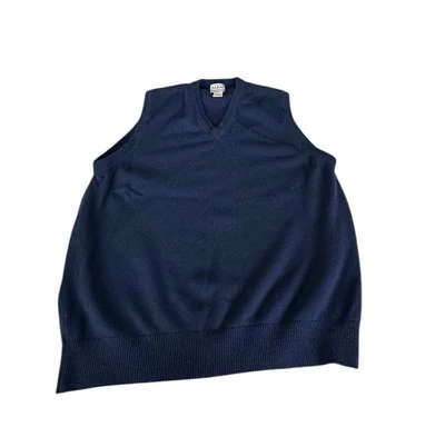 LL Bean свитер жилет ягнят шерсти темно-синий V шеи без рукавов обычный крой мужчин XL - Изображение 1 из 4