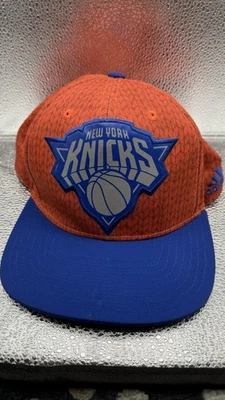 New York Knicks Snapback Hat Adidas NBA Cap Orange Blue Flat Brim Adjust Used - Image 1 of 4