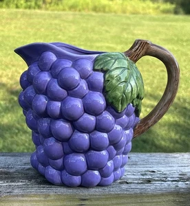 Vintage Raised Grape Design Water Pitcher 7 Inch - Picture 1 of 16