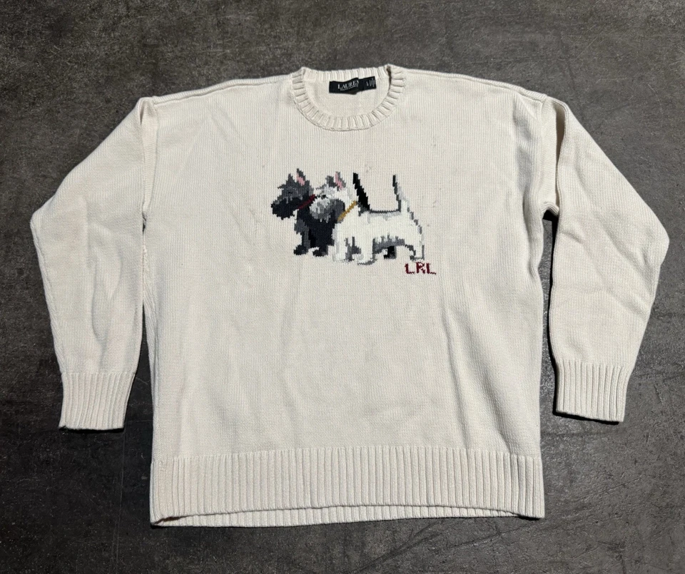 Ralph Lauren Intarsia  Scottie Terrier Dog Sweater GUC Size L Preppy Old Money - Image 1 of 4