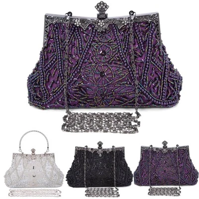 Bolso sin asas vintage de mujer Bolso de noche de diseñador con cuentas Bolso de mano para boda graduación Fiesta Foto 1 de 4