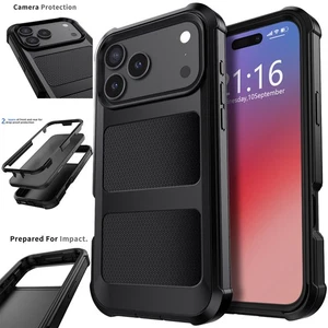 For iPhone 17/17 Air/Pro/Pro Max Rugged Case Shockproof Hybrid Phone Cover Black - Picture 1 of 44