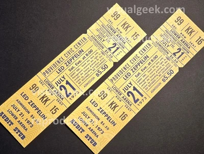 Set of Led Zeppelin Unused Concert Tickets July 21 1973 Providence Civic Center  - Image 1 of 4