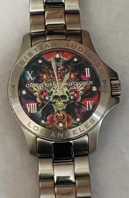 Reloj Christian Audigier Calaveras y Rosas Acero Inoxidable - Funciona Foto 1 de 4