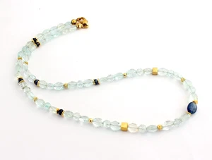 Aquamarin Kette mit Siam Saphir facettiert Oval Hellblau 925 Silber vergoldet 47 - Bild 1 von 4