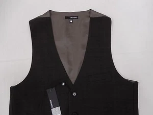 Murano Men Suit Waistcoat Vest Coat Tuxedo Formal Wedding L Brown $80 Glen Plaid - Picture 1 of 8