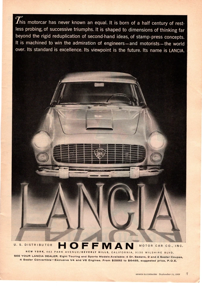 Lancia Flaminia 1959 berlina Hoffman Motor Cars Beverly Hills California anuncio impreso Foto 1 de 1