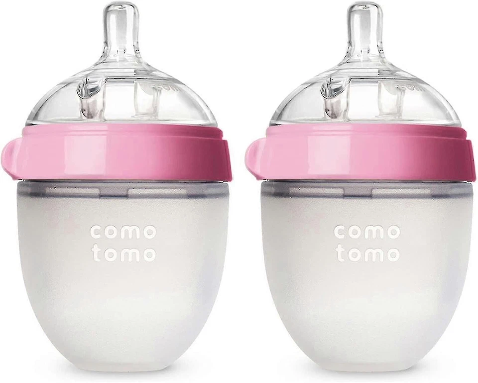 NEW Comotomo Baby Bottle Silicone Pink 5 fl oz / 150 ml Natural Feel (set of 2)