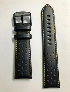 Original Tissot Chrono 22mm Black / Purple / Yellow Leather Watch Band Strap - Picture 1 of 2