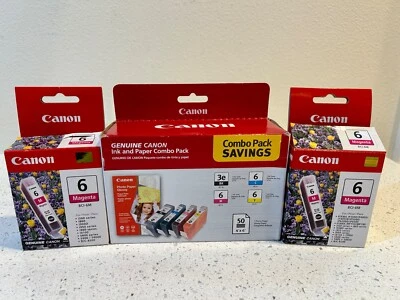 CANON Genuine BCI-3E, BCI-6,  BCI-6M Ink (6) Cartridges + Paper Combo Pk - Image 1 of 4