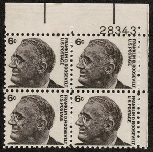 US USA Sc# 1284a MNH FVF PLATE # BLOCK 32nd President Franklin D Roosevelt Tag - Picture 1 of 1