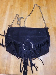 New Look Black Faux Suede Tassle Over The Shoulder Hand Bag - Picture 1 of 2